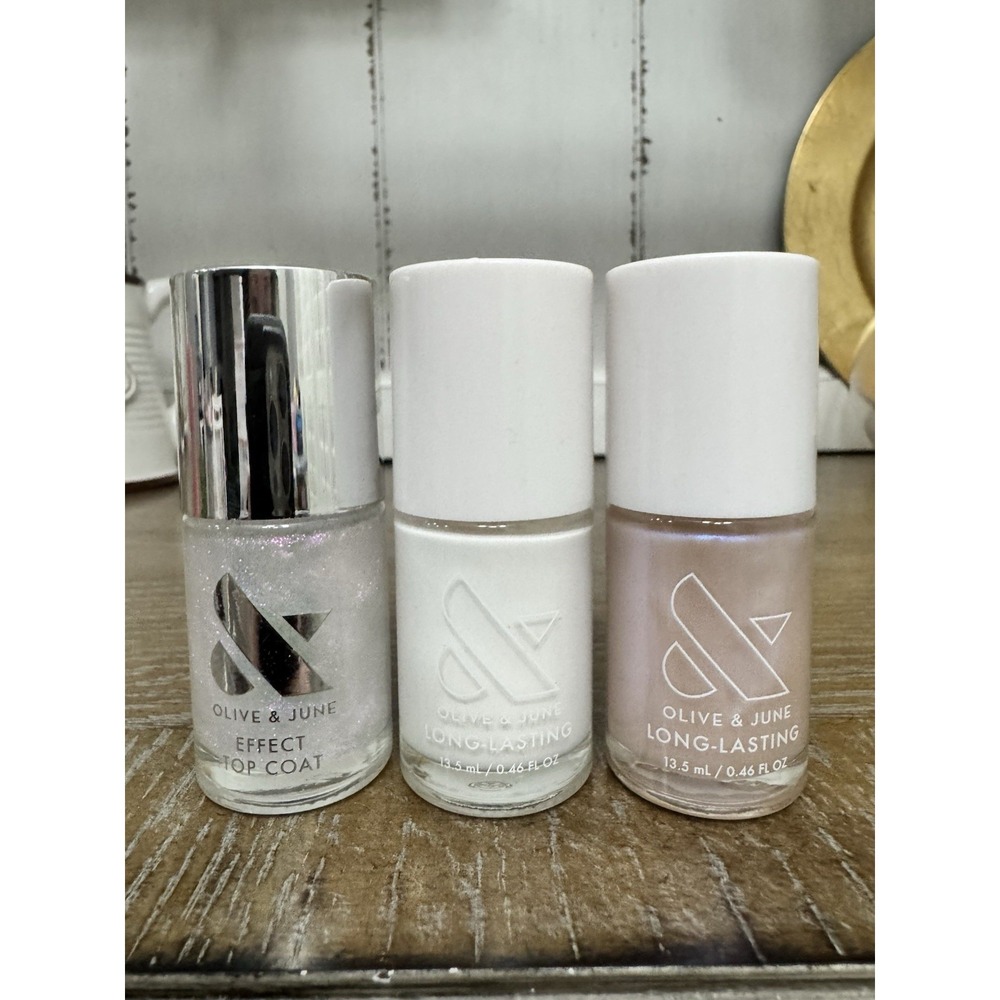 Olive & June Nail Polish Set 3pc + Top Coat HD Pink Goldfish Sparkle Fairy Effec